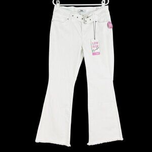 YMI Women's Low Rise White Babe Flare Jeans 13/31 Stretch Raw Hem NWT